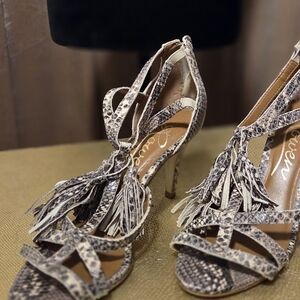 Rowen Snake Print Tassel Heels